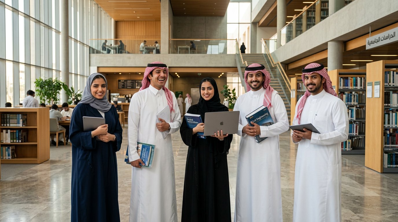 مجموعة من الطلاب السعوديين المبتعثين في أحد الحرم الجامعية العالمية